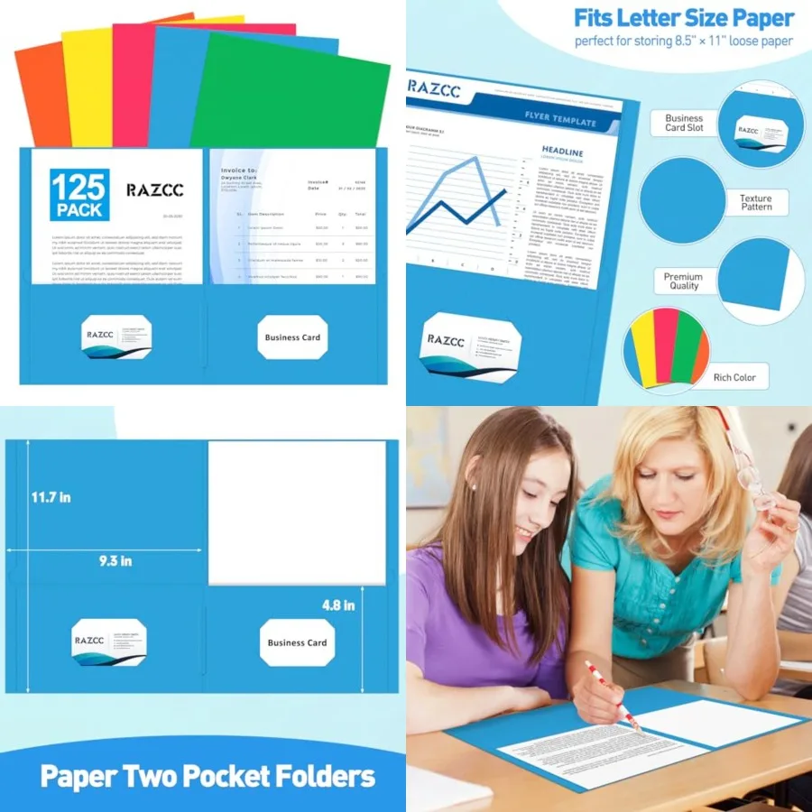 

Two Pocket Folders, 125 Pack File Folders with Pockets Fit Letter Size Paper, Thick Paper File Folder for School Office Busines