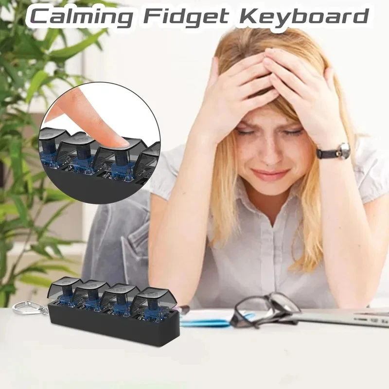 4Keys Finger Button Anti-stress Toys Mechanical Keyboard Keycaps Office Decompression Calming Keychain,Children Adults Useful