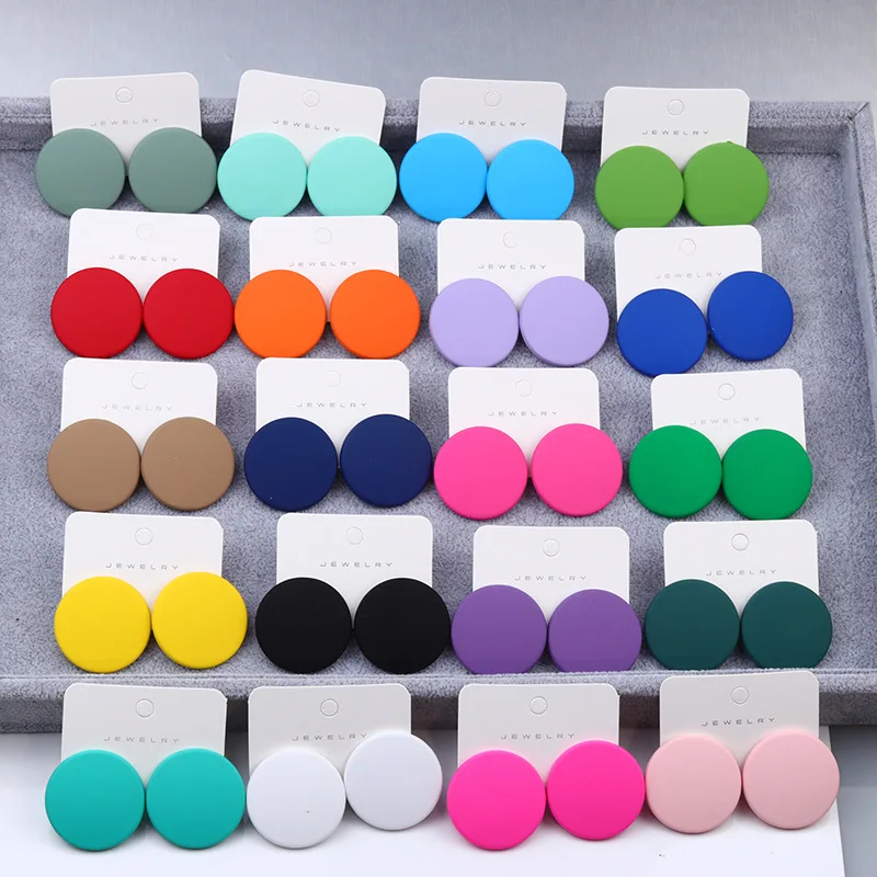 New 20 Color Fashion Acrylic Personality Candy Color Earrings for Women Big Round Colorful Stud Earrings Party Piercing Jewelry