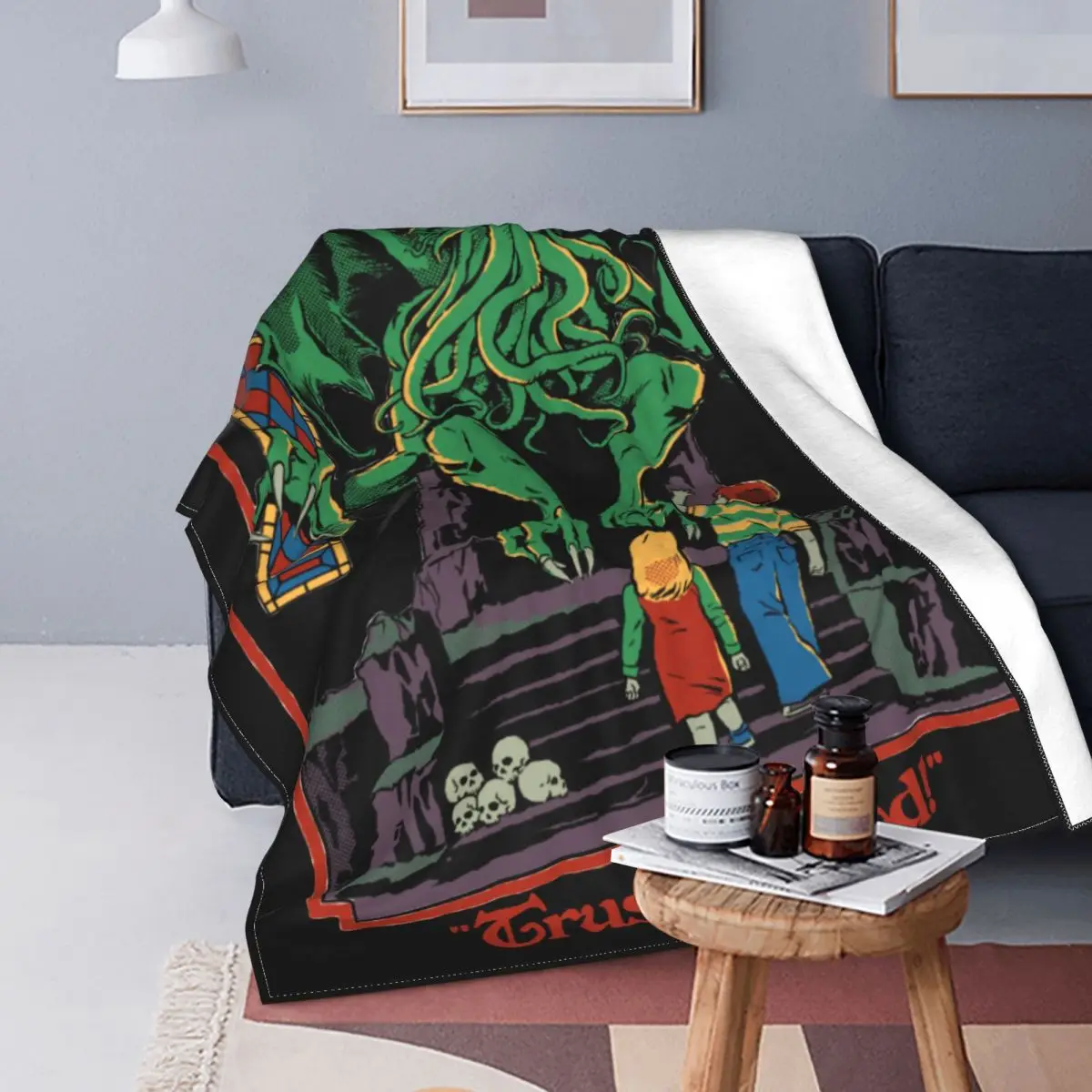 Trust In God Knitted Blankets Cthulhu Lovecraft Occult Flannel Throw Blanket Summer Air Conditioning Ultra-Soft Warm Bedspreads