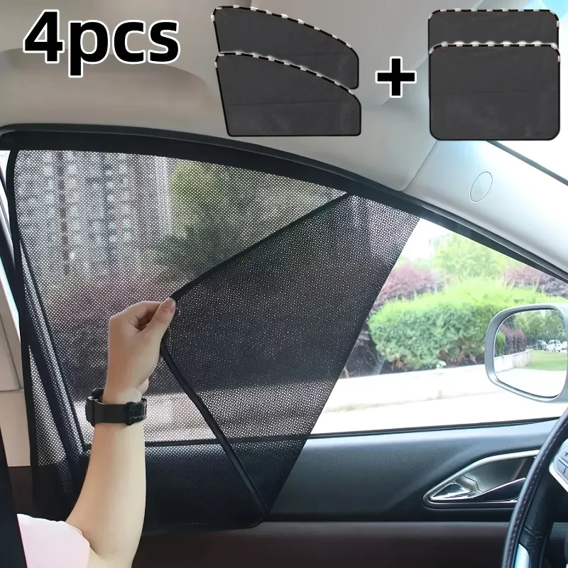 4 pièces Pare-soleil magnétique pliable universel pour vitres avant et arrière, protection UV estivale, avec petit trou, accessoire automobile
