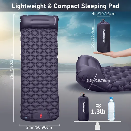 Imagen 2 del producto PACOONE-colchón inflable tipo prensa para acampar, impermeable contra la humedad, almohadilla para dormir al aire libre, cama, colchoneta de aire para playa, tienda, cojín de viaje