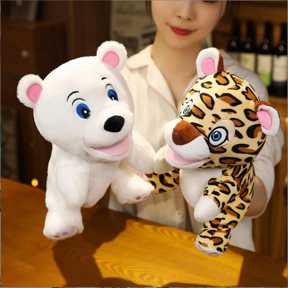 เป็ดเสือดาวสัตว์ตุ๊กตาหุ่นมือ Boneka Mainan