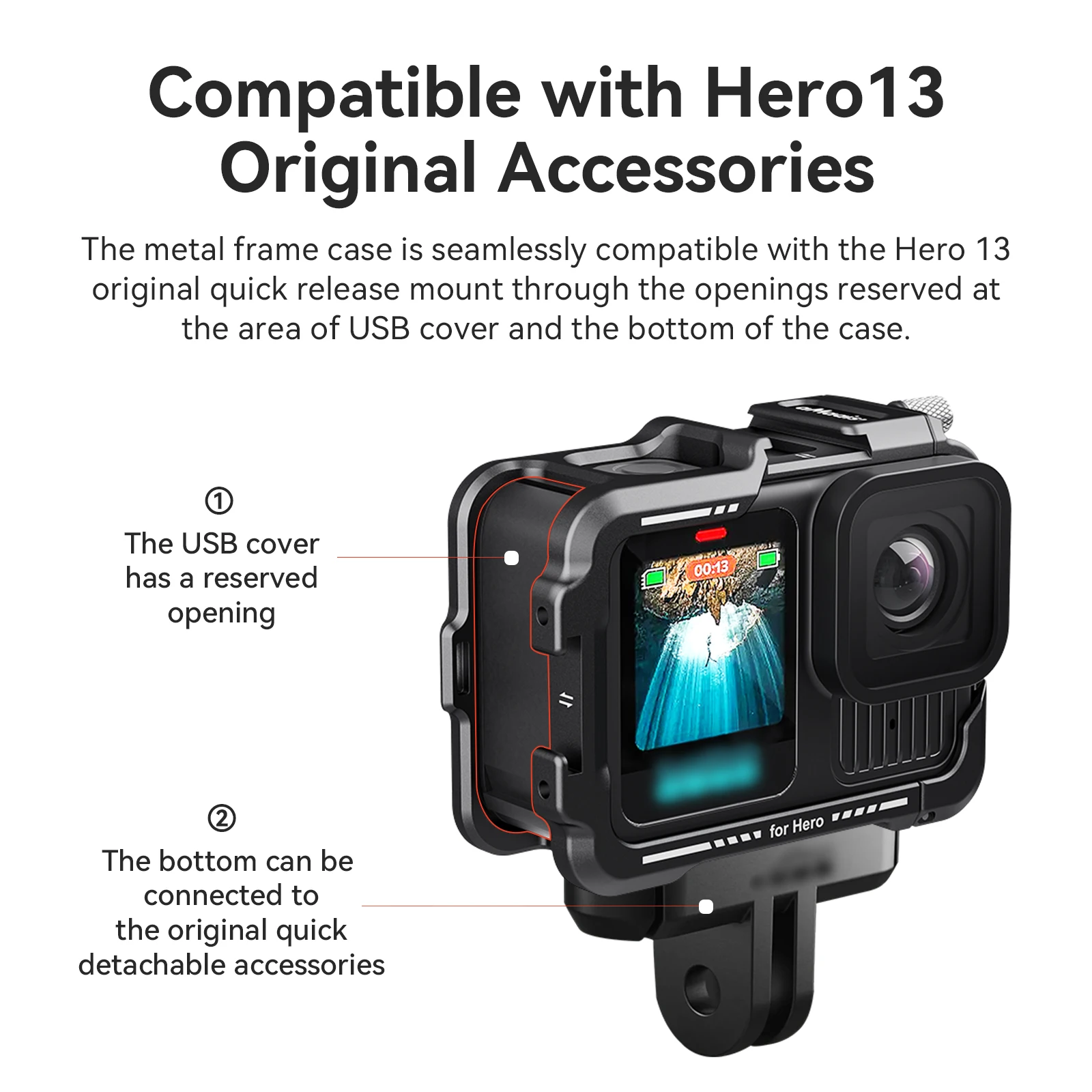 aMagisn Aluminum Cage for Gopro Hero 13 / 12 / 11 / 10 / 9 Black, Metal Frame Horizontal & Vertical Housing,Gopro Accessories