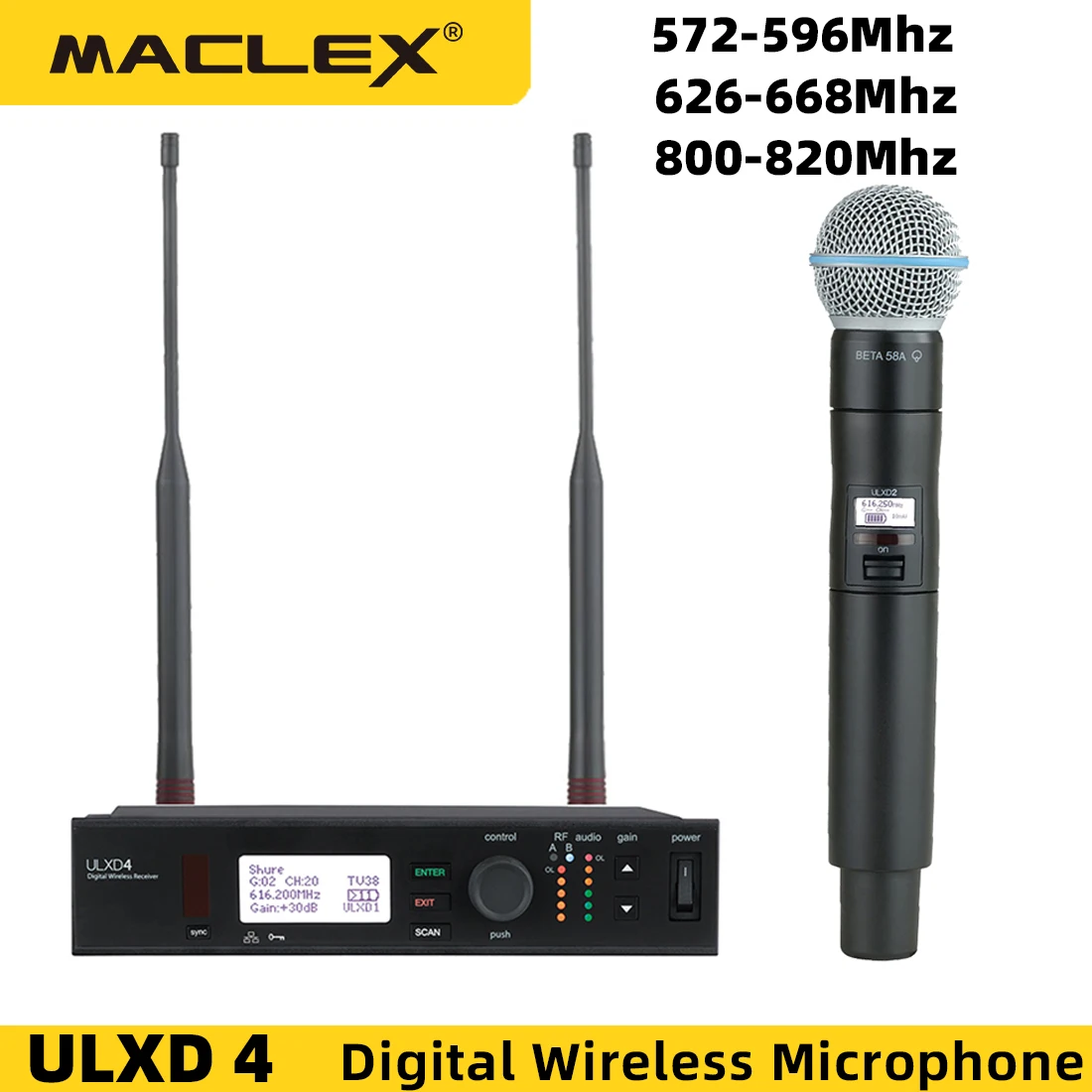 MACLEX ULXD4/ULXD24 BETA58A High Quality Professional  Performance Singing Large Party Wireless Microphone System Stage Mic