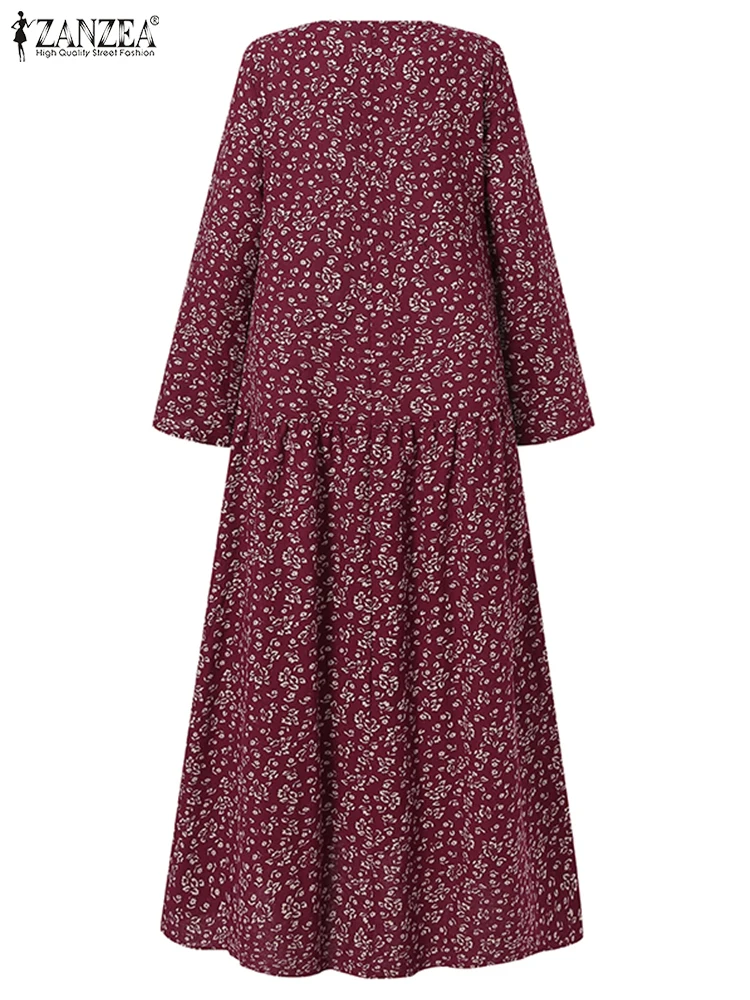 ZANZEA-Robe maxi en coton à imprimé floral pour femmes, manches longues, robe d'été décontractée, mode vintage, robes de vacances d'automne