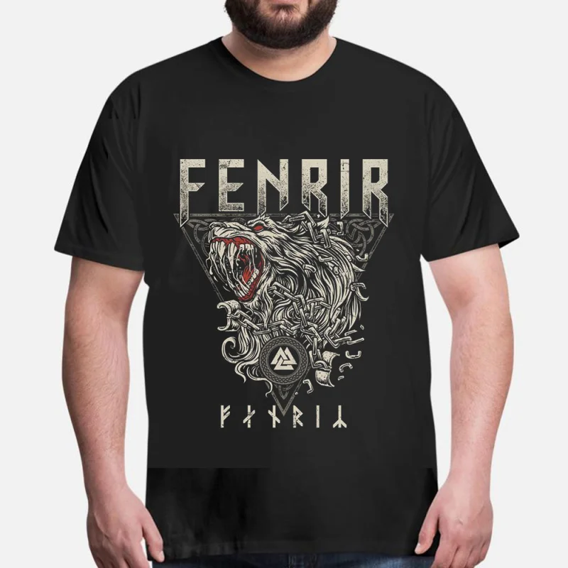

0415 Fenrir Viking Wolf Gift T-Shirt Celtic Runes Norse Myths Graphic clothes 100% cotton printed Tee All size tops S-6XL