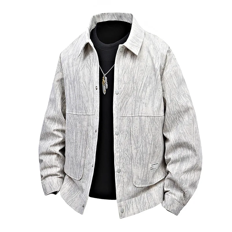 

Man Jacket Autumn Fashion Washed Printed Long Sleeve Man Coat Turn Down Collar Single-breasted Soft Oversize Male Outerwear