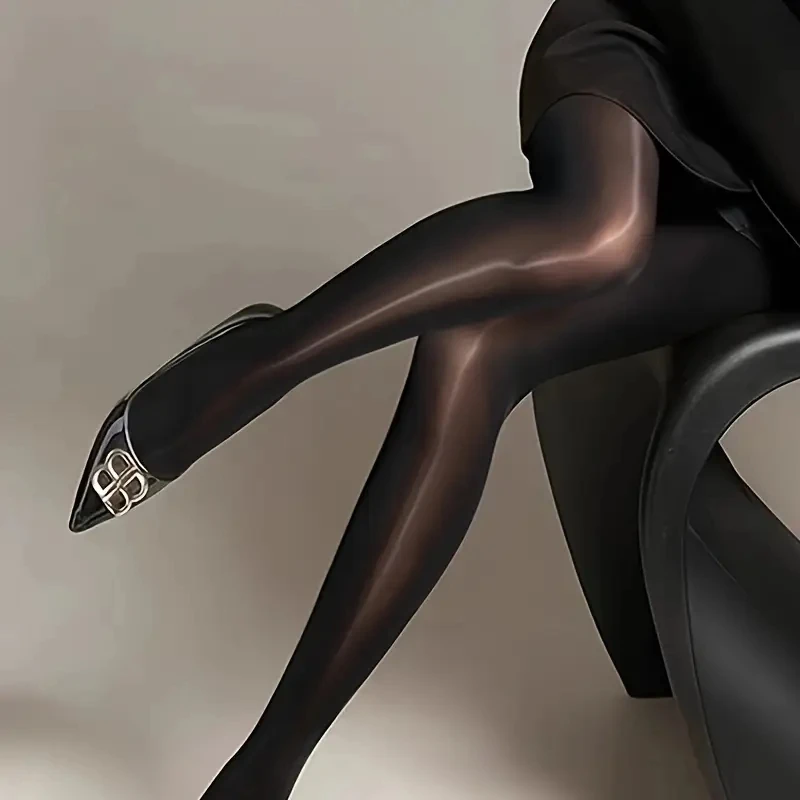 Women Shiny Black Pantyhose High Waist Slim Fit Tights Smooth Nylon Sheer Stockings Soft Stretch Glossy Legwear 1 Pair