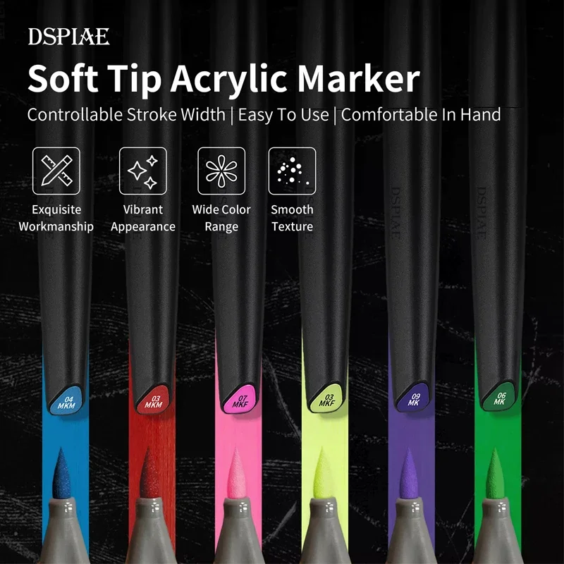 DSPIAE Water Based Soft Head Markers MK/MKM/MKF Series Base/Metal/Fluorescent Color Marker Pen Brush Model Coloring Painting Pen