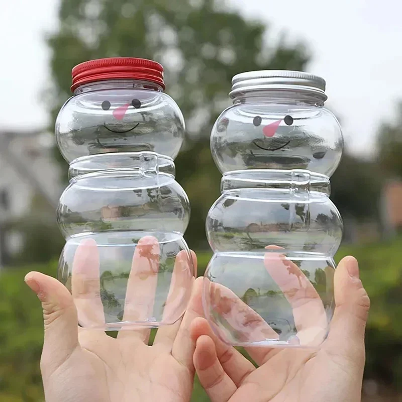 

500ml Christmas Candy Biscuits Bottle Snowman&Tree Shape Drink Bottles Juice Milk Tea Jar Food Storage Container Party Favors