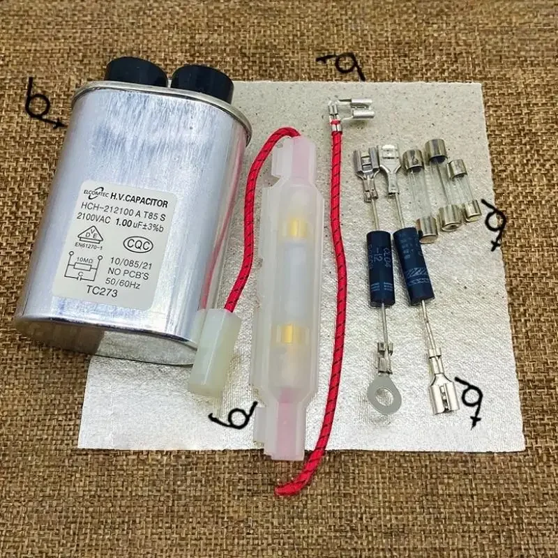 

8 шт./компл. для Midea/Galanz, стандартные запасные части для микроволновой печи, листы слюды, конденсатор высокого напряжения, высоковольтный диод и комплект предохранителей