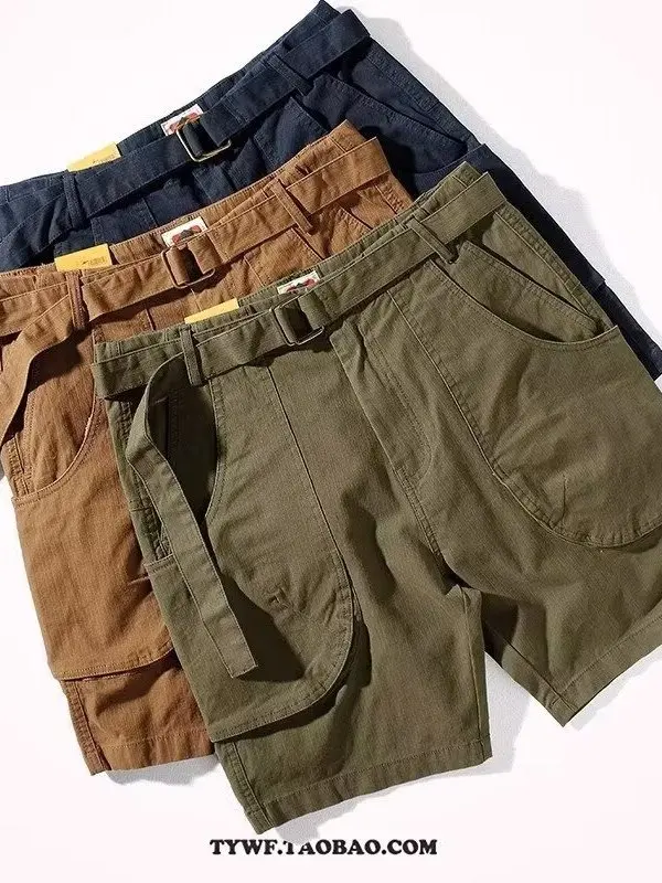

American Retro Workwear Shorts Men's Three Dimensional Large Pocket Fourteen Outdoor Casual Work Five Shorts Loose Straight L...