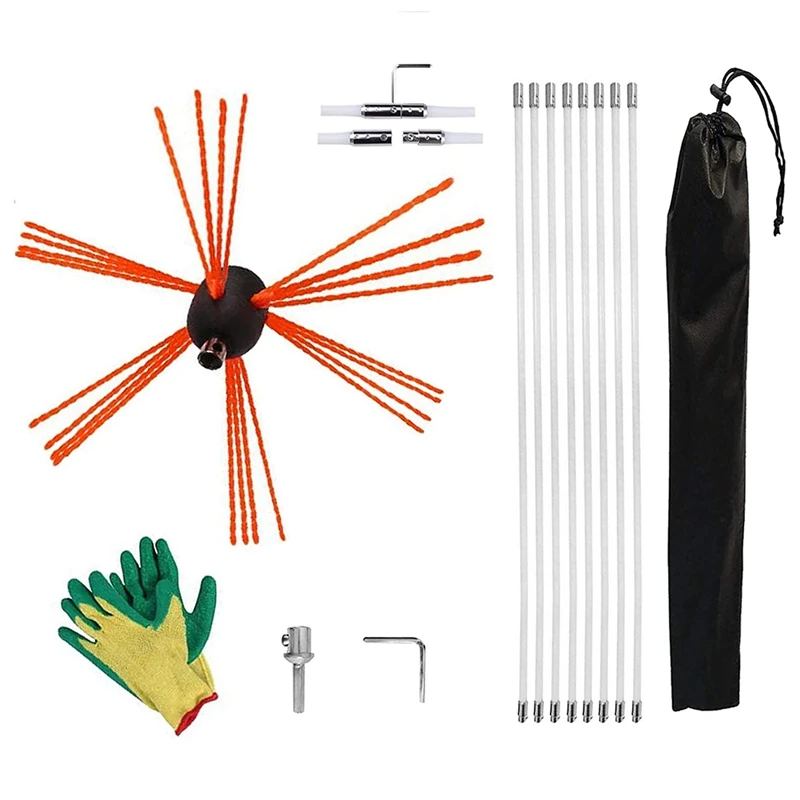 26FT Chimney  Kit Chimney Cleaning System With Extension Rob Extends Cleaning Rotary Rods For Sweeping Fireplace