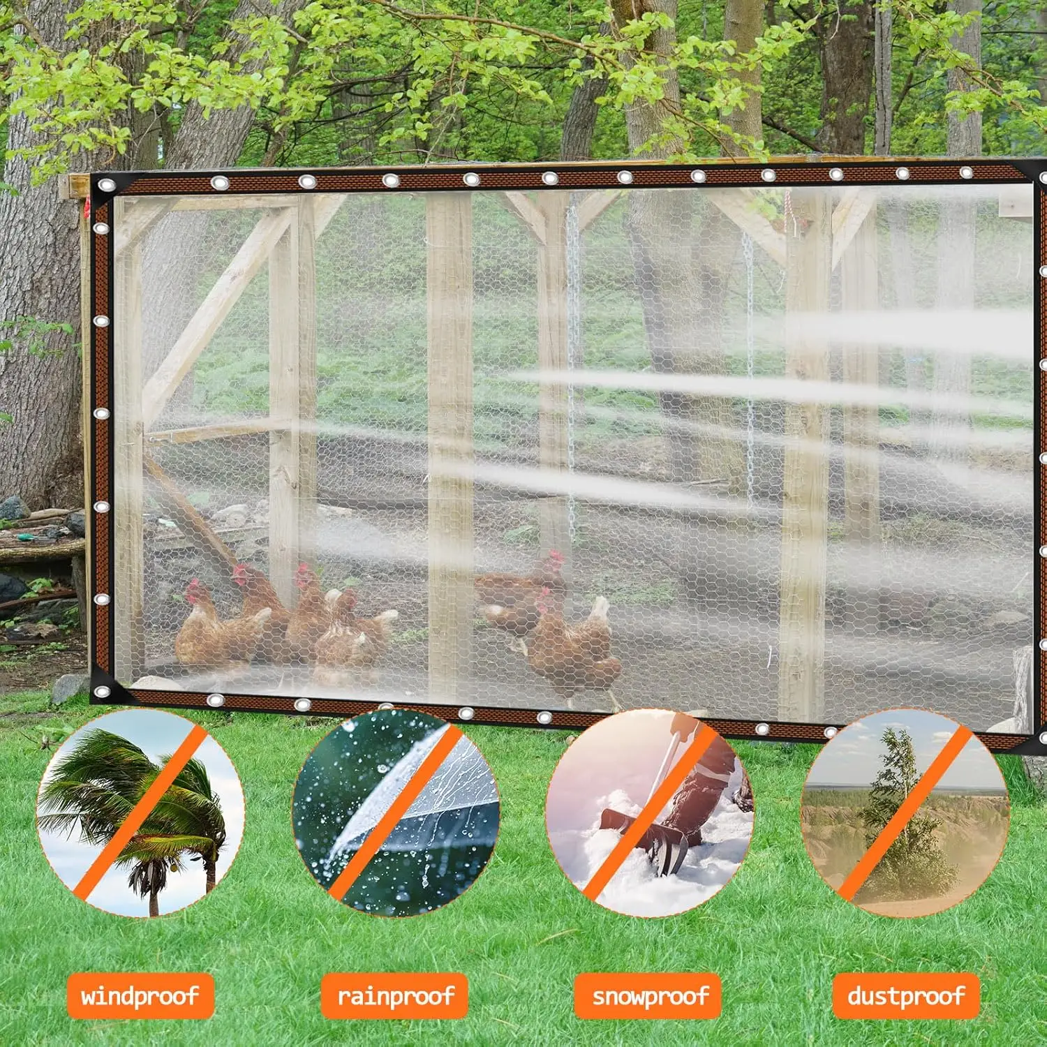 8x16 FT Heavy Duty Clear Waterproof Tarps Outdoor Garden Rainproof Covering,Clear Vinyl Tarp with Grommets,Transparent Water