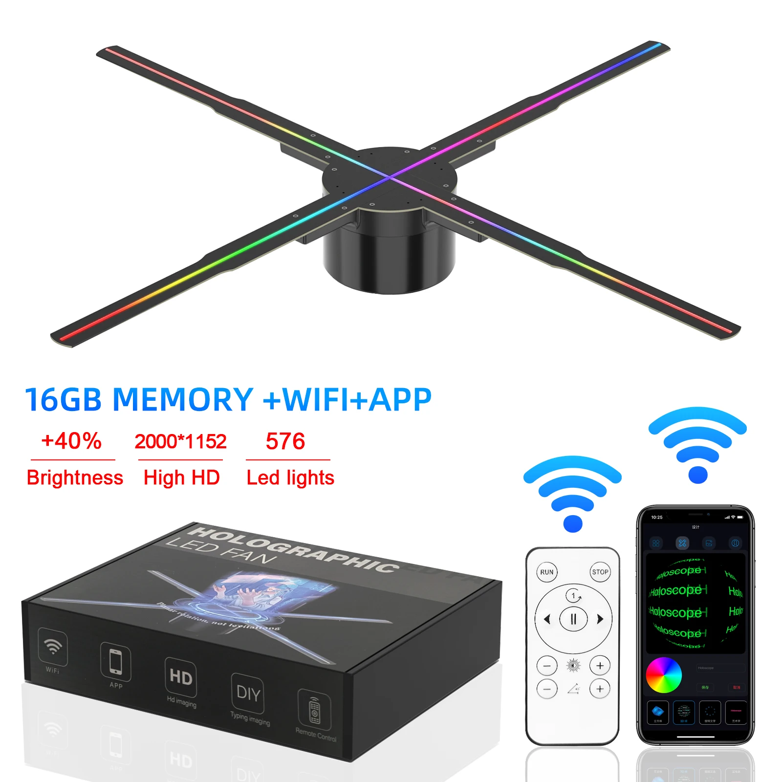 56cm HD 3d Holographic Fan Rotatable Virtual Imaging Projection Video Picture Advertising Light Projector Support Wifi Upload