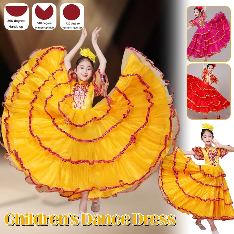 Crianças espanhol flamenco dança vestido meninas cigano valsa dança moderna grande balanço saia carnaval palco abertura desempenho traje