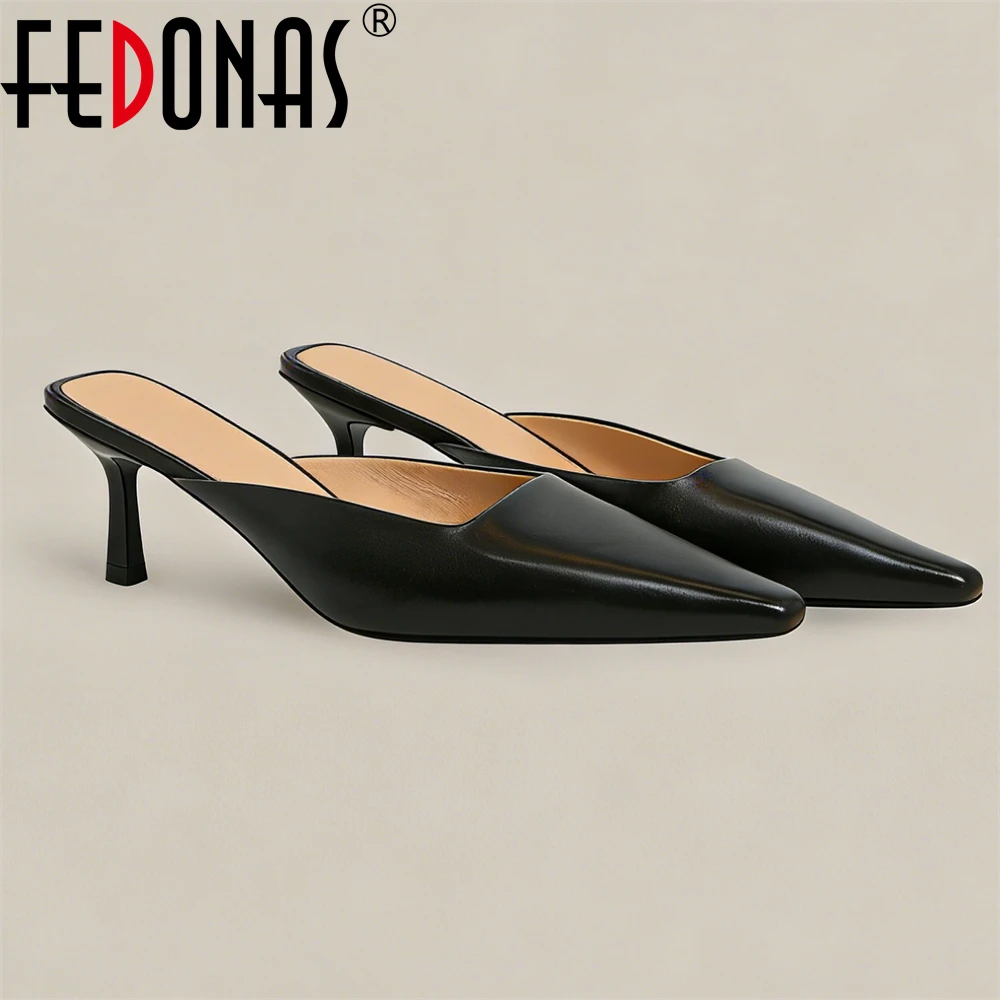 Новое поступление: Сексуальные женские туфли-лодочки FEDONAS из натуральной кожи с острым носком для вечеринок, свадеб и выпускных вечеров, женские туфли-слингбэки на шпильке