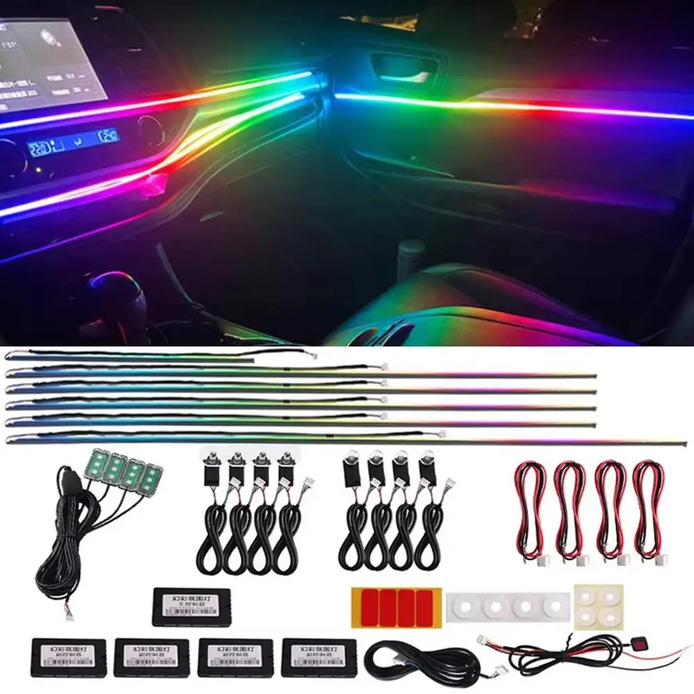 18 In 1 Symphony Car Ambient Lights LED RGB 64 Colors Black Tape Acrylic Interior Strip Atmosphere Sticker Lamps Hidden Neo K8S5