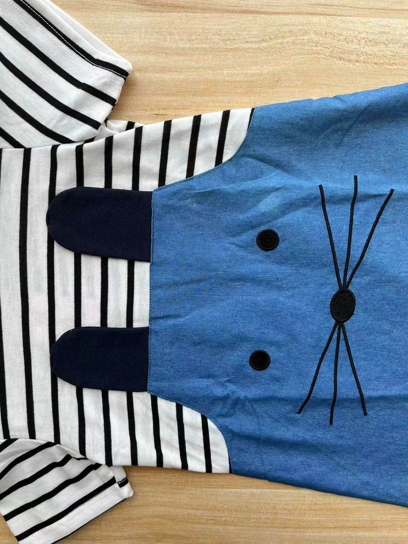 Girls Daily Wear Cartoon Rabbit Dress with Striped Splicing Short Sleeve A-Line Skirt Fashion Toddler Outfit view 6