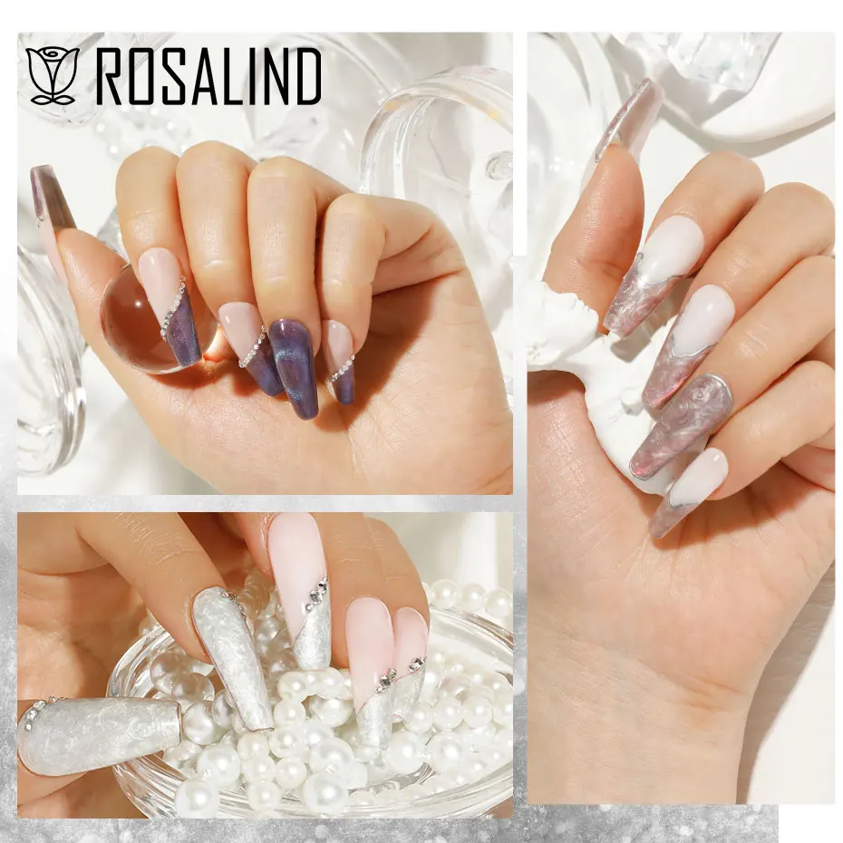 Rosalind glitter nagellak cat eye top base coat semi permanente hybride vernissen nail art fee gedroogde bloem nagelgel