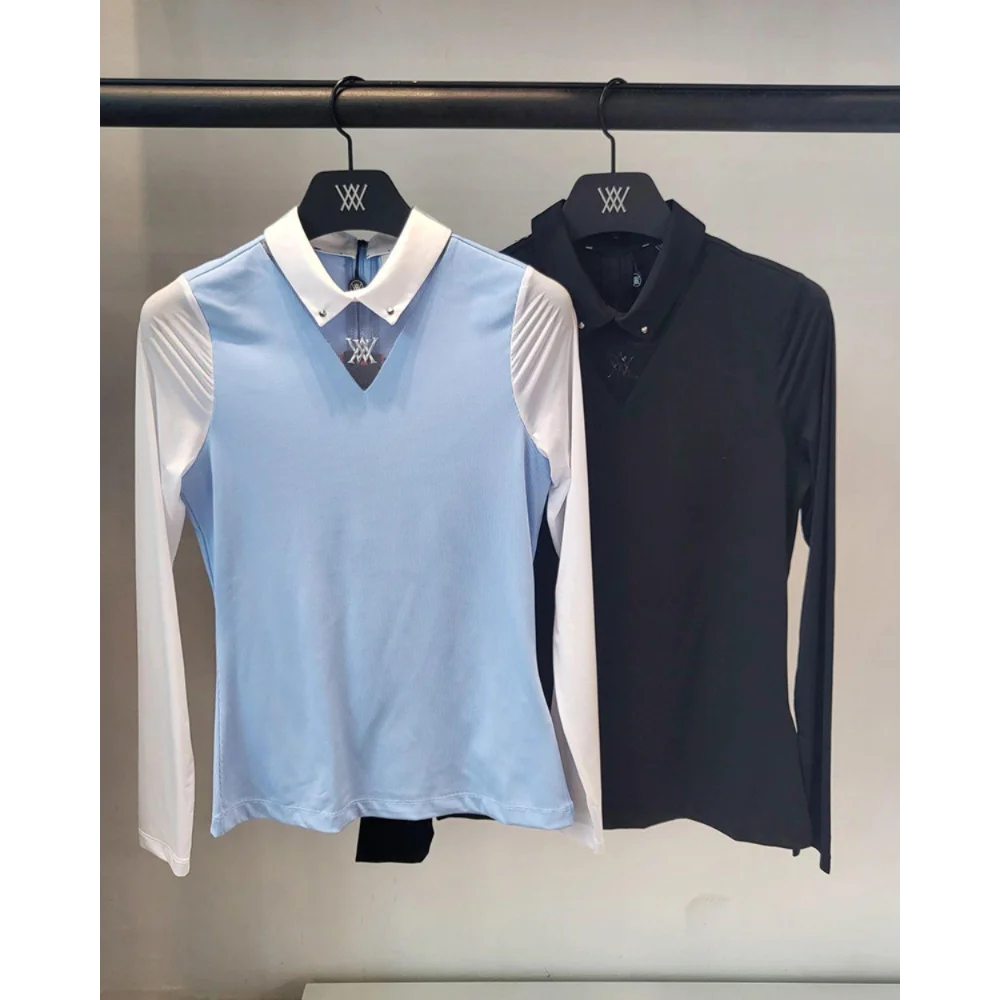 26 Summer Korean Style Spliced Long Sleeve Top Women Golf Ice Silk Slim Fit Breathable Sun Protection Daily Casual Running Shirt