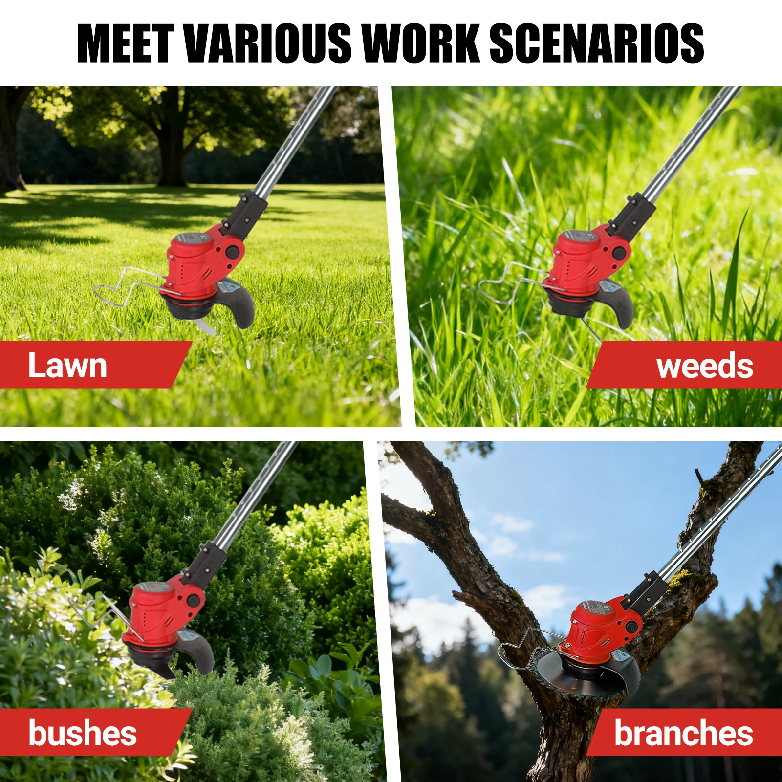 ماكينة تشذيب العشب اللاسلكية الاعشاب واكر جزازة العشب العشب المقلم شفرة فولاذية كربونية 2 بطاريات ليثيوم أيون تعمل بالطاقة و3 أنواع شفرة القطع