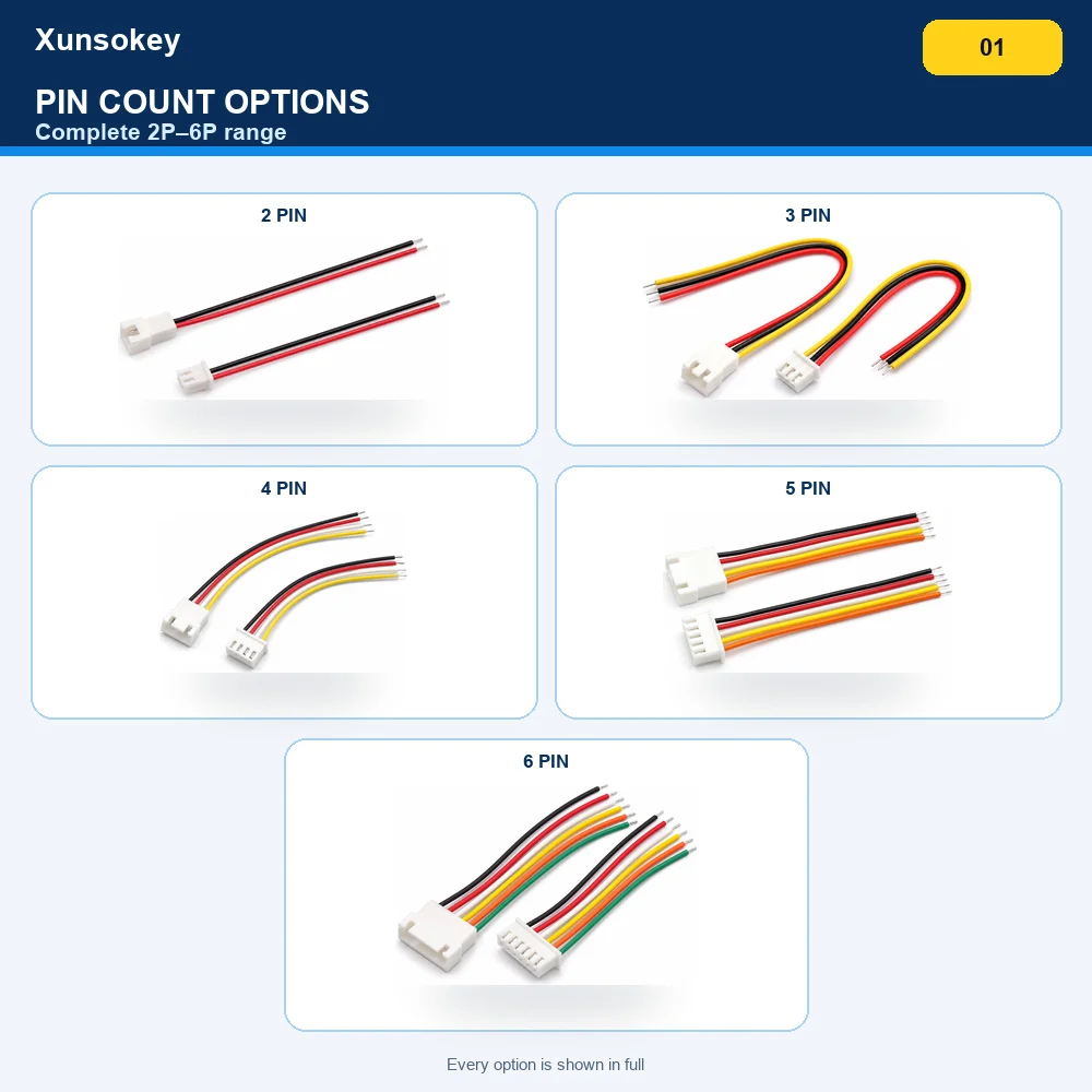 XH 2.54mm Terminal Wire, 2/3/4/5/6 Pin Male to Female Plug‑in Cable, Connector Jumper Wire Harnes 20cm 30cm