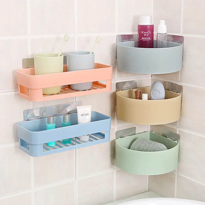 New Bathroom Storage Rack No Drill Shelves Wall Mount Corner Shelf Shower Holder for WC Shampoo Organizer Bathroom Accessories