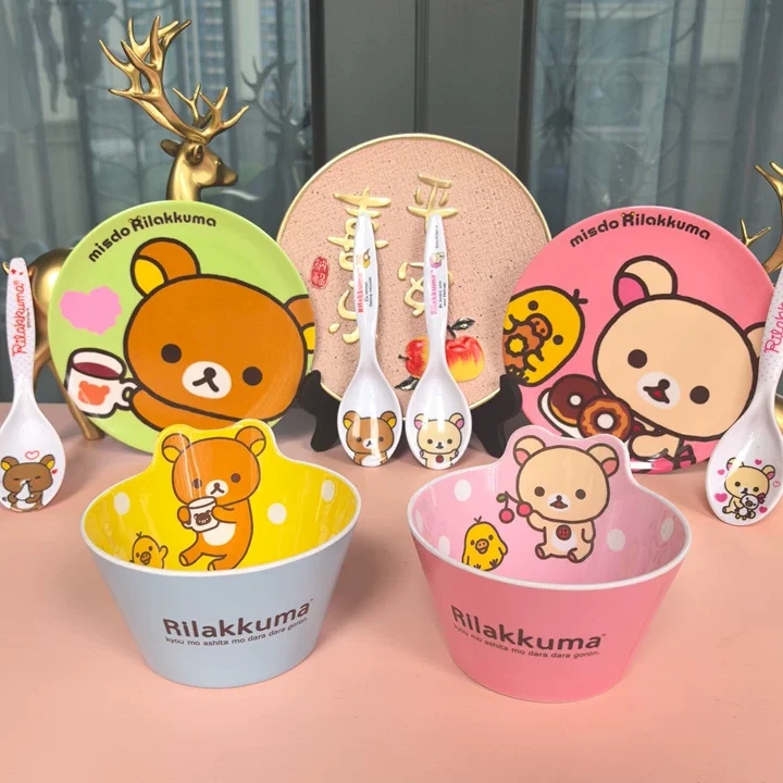 

Набор San-X Rilakkuma: тарелка 6 дюймов, миска для риса, ложка. Детская посуда для девочек, милый мультяшный персонаж Рилаккума, подарок для девочки.