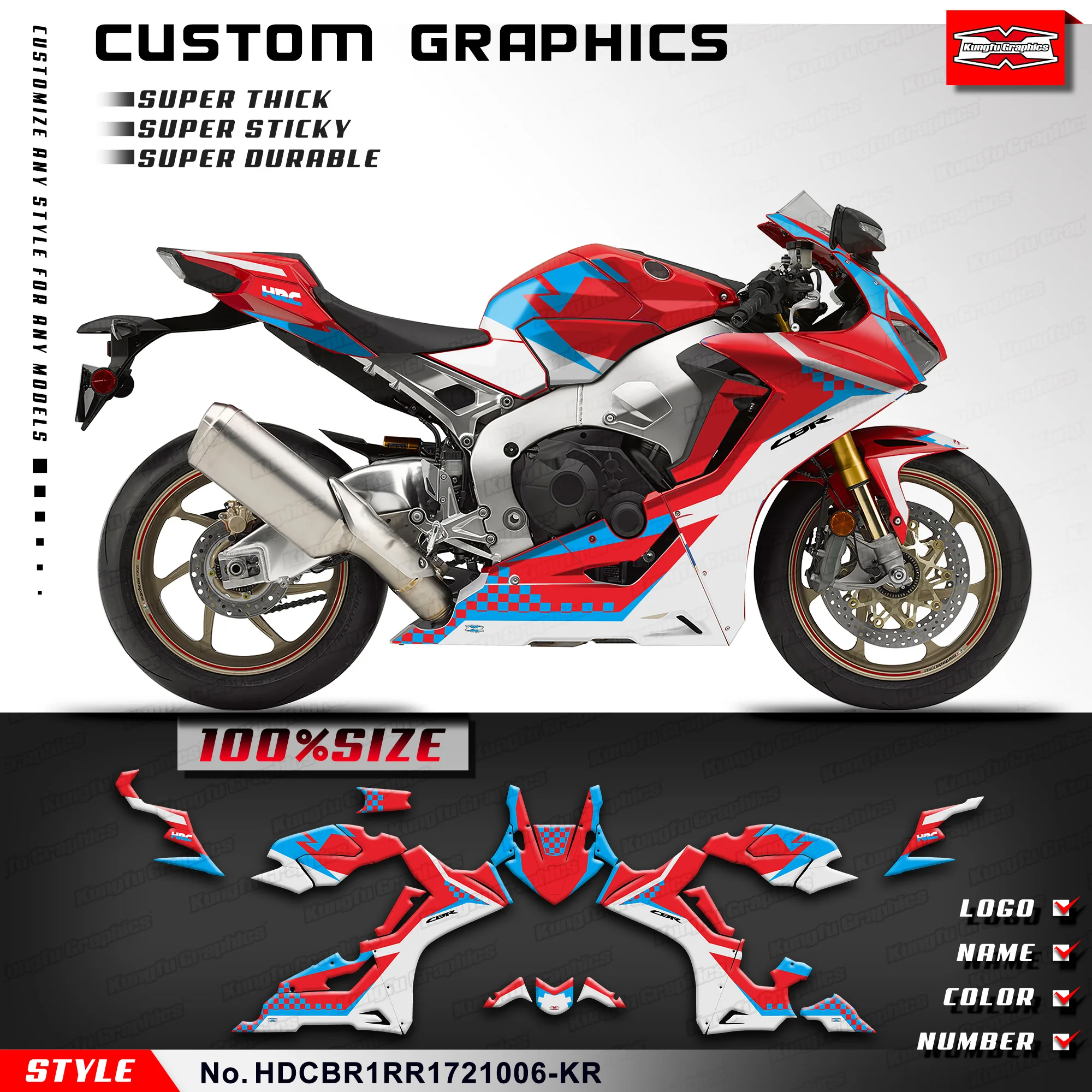

KUNGFU GRAPHICS на заказ мотоциклетная наклейка для Honda CBR1000RR CBR 1000 RR 2017 2018 2019 2020 2021 2022, HDCBR1RR1721006-KR
