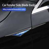 New Fashion Turbo Logo Car Metal Sticker Car Door Fender Side Blade Shape Badge Car Body Protection Auto Decoration Accessories