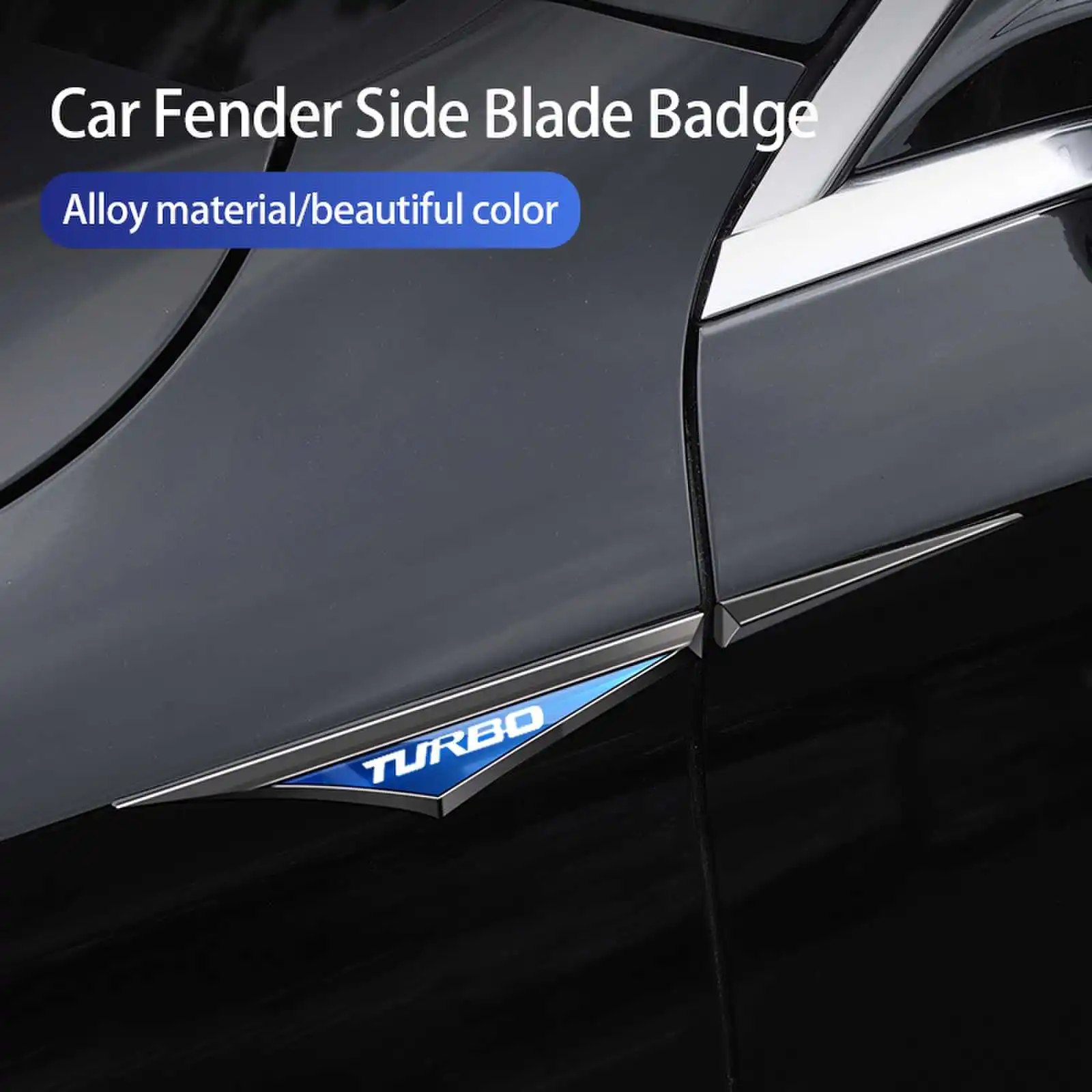 New Fashion Turbo Logo Car Metal Sticker Car Door Fender Side Blade Shape Badge Car Body Protection Auto Decoration Accessories
