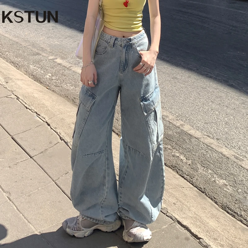 KSTUNผู้หญิงCargoกางเกงยีนส์ขากว้างหลวมDenimกางเกงBaggy Streetwear Vintageผู้หญิงกางเกงยีนส์อเนกประสงค์ความยาวเต็มกางเกง 2025