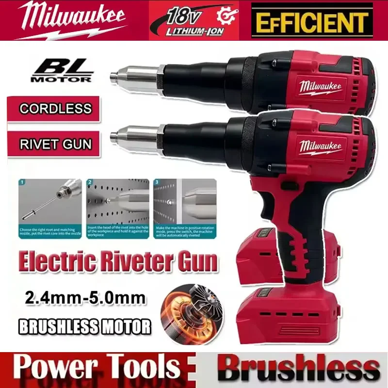 

Milwaukee Electric Riveter Gun 4.8MM Cordless Brushless Rivet Riveting Tool With LED Light For Milwaukee 20V 18V Battery