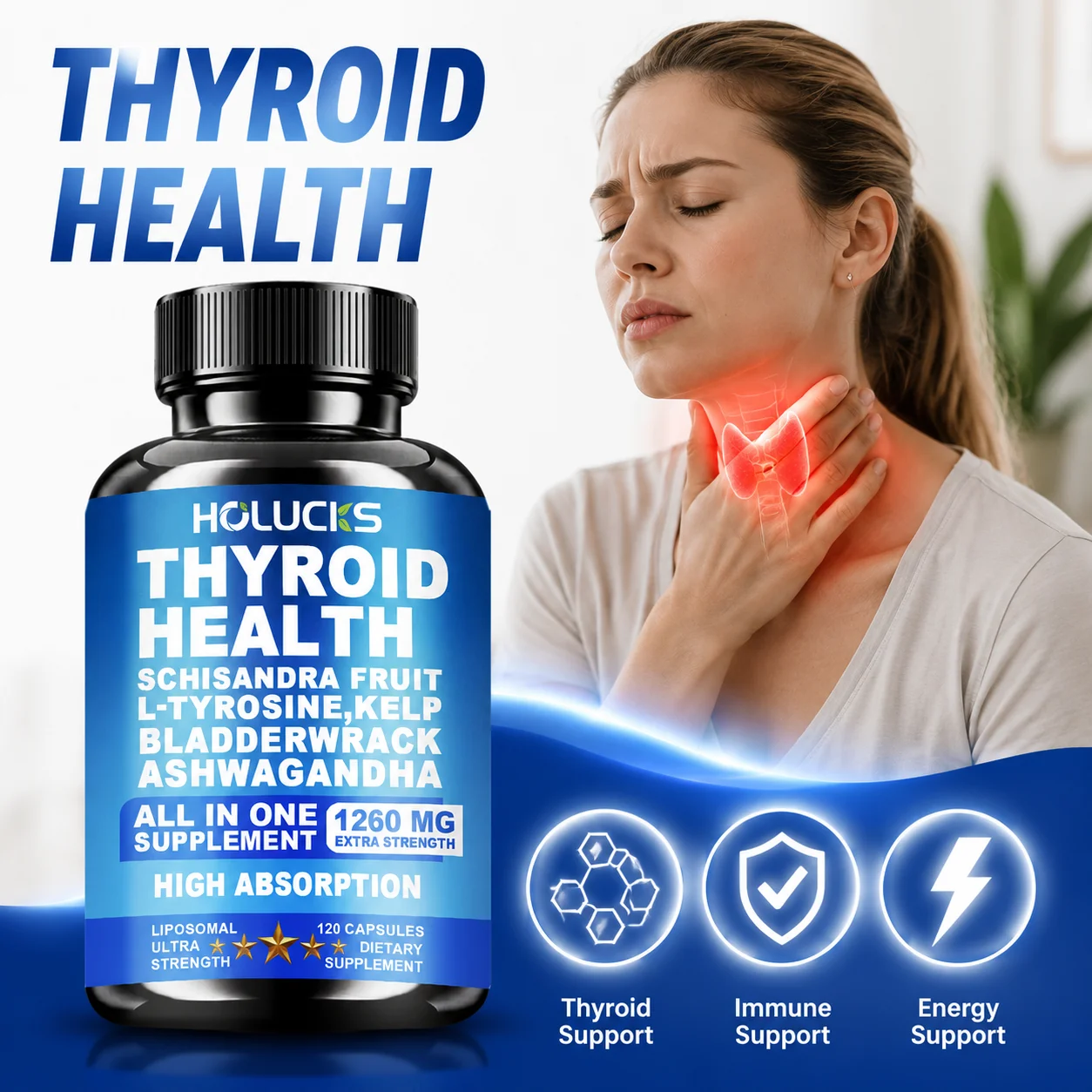 High Potency Thyroid Health Capsules, with Kelp & L-Tyrosine, Support Thyroid Function, Metabolism & Hormone Balance, Vitality