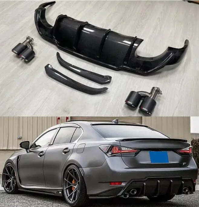 

Real Carbon Fiber Rear Bumper Trunk Lip Diffuser Spoiler With Exhaust Tips For Lexus GS200T GS300 GS400H F Sport 2016-2019