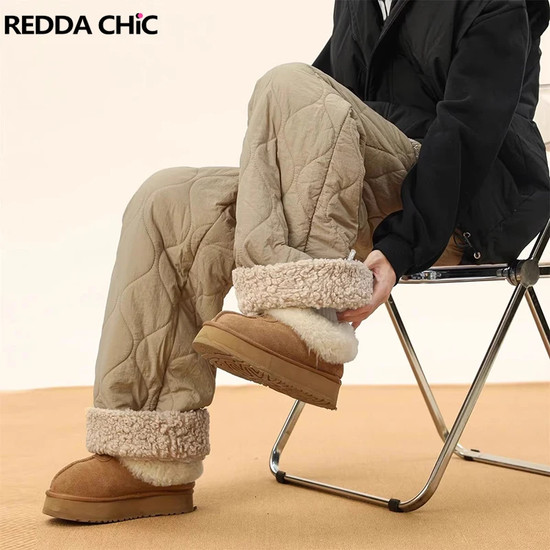 Reddachic neve esqui velo forrado acolchoado joggers mulheres homens cintura elástica larga algodão acolchoado calças de pára-quedas roupas quentes de inverno