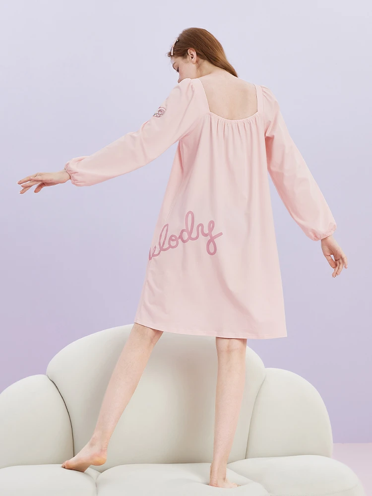 Nightgowns Women Hotsweet Bow-design Chic Loose Cozy Simple Long Sleeve All-match Aesthetic Popular Leisure Knee-length Summer