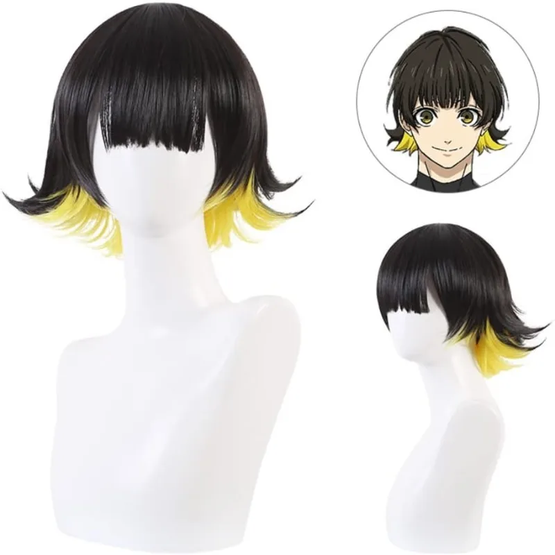 

Парик для косплея аниме Blue Lock Meguru Bachira, черный и желтый короткий парик, для костюмированной вечеринки, аниме-шоу, событие для косплея
