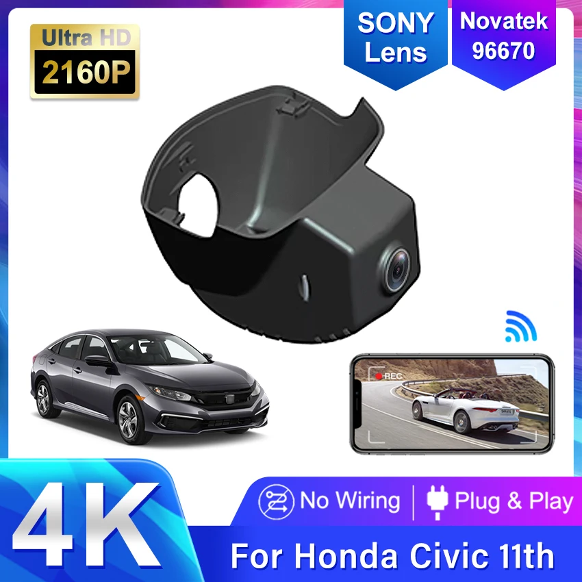 4K 2160P WIFI Dashcam Car DVR Video Recorder For Honda Civic 2022 2023 11th Gen Sedan Hatchback Dash Camera Night Vision