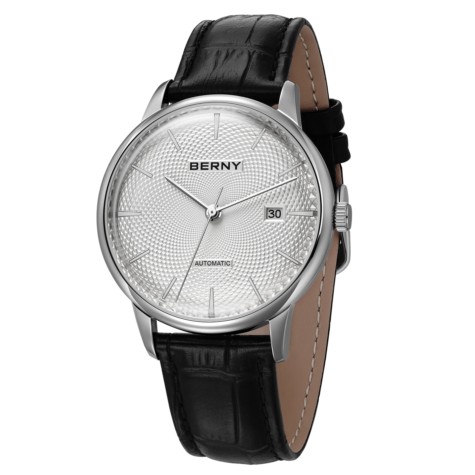 BERNY Automatic Watches for Men Luxury Classic Dress Mechanical Men's Watch Domed Glass Calendar Elegant Slim Wristwatch