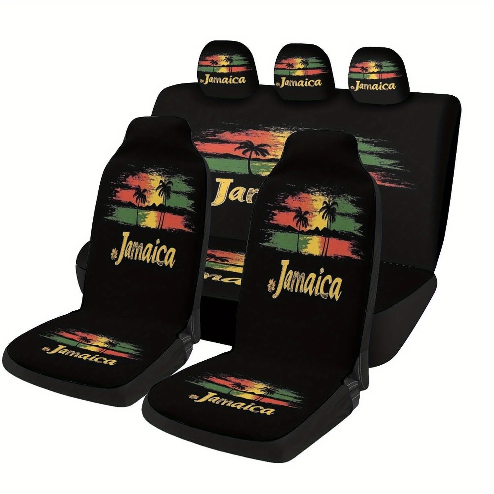 

Jamaica Sunset Palm Trees Themed Car Seat Cover Set For Most Cars, Fashion Novelty Car Seat Protector Covers Full Set, Universal