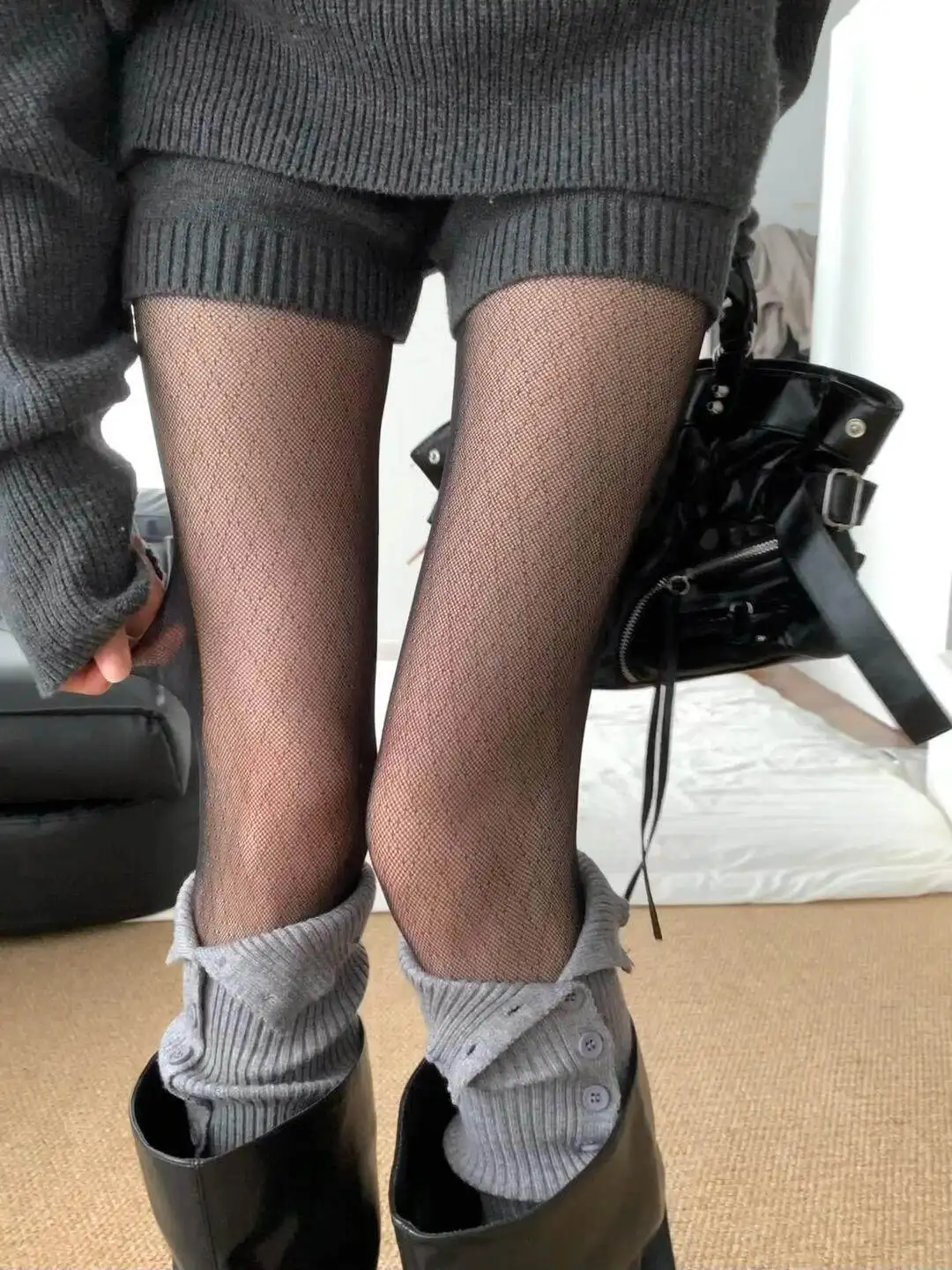 

Женские утягивающие прозрачные черные чулки с ромбовидной сеткой в стиле ретро «Old Money», подходящие к ботинкам