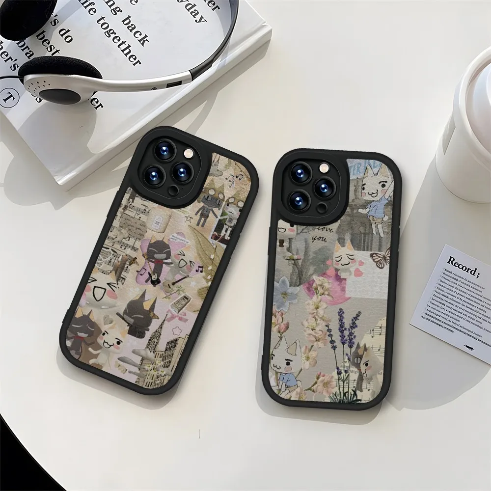 INS Cute Toro Inoue Cat Phone Case Black For IPhone 11 14 13 12 Pro Max Mini Xs X Xr 7 8 Plus SE2020 Leather Silicone Soft Coque