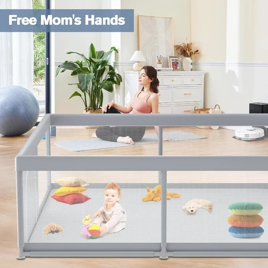 روضة أطفال كبيرة جدًا مقاس 79 × 79 بوصة مع بابين بسحاب للأطفال الصغار، دبوس لعب للأطفال في الأماكن المغلقة والخارجية Fe #2