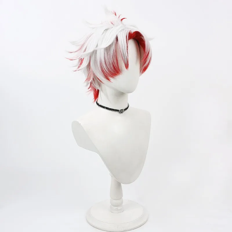 Wuthering Waves Scar Cosplay Wig Widow's Peak White Highlights Red Layered Anti-Frizz Teased Top