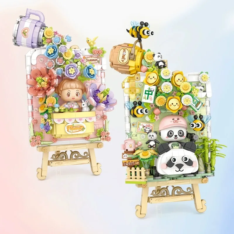 

LOZ mini Blocks Kids Building Toys Drawing Painting Girls Gift Panda Bricks Puzzle With Lighting Home Decor 1301 1302