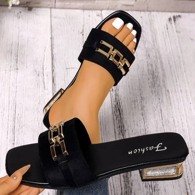 

Women's Spring and Summer Casual Sandals Sandals Beach Shoes Versatile Kitten Heel Sandals Vacation Parties Daily Work Clothing
