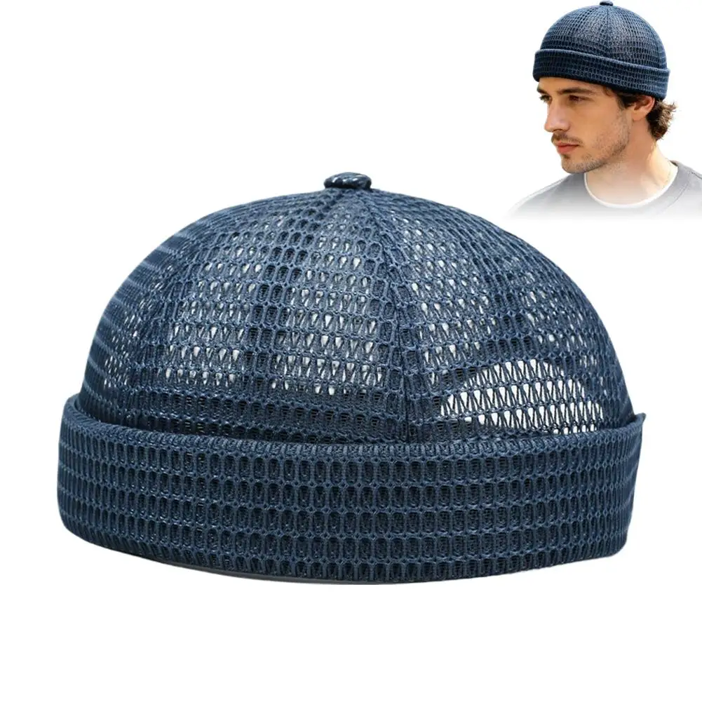 Hip-Hop Kappe Docker Mütze Fahrradkappe Atmungsaktive Mesh-Mütze ohne Krempe Melonenhaut-Hut Sommer Mesh Brimless Docker Kappe – Detail 4